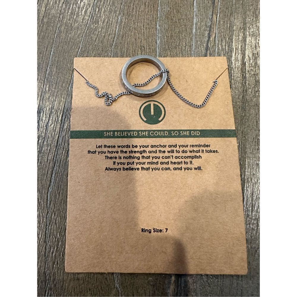 She believed she could so she did ring on a necklace - silver - size 7 NEW inspi